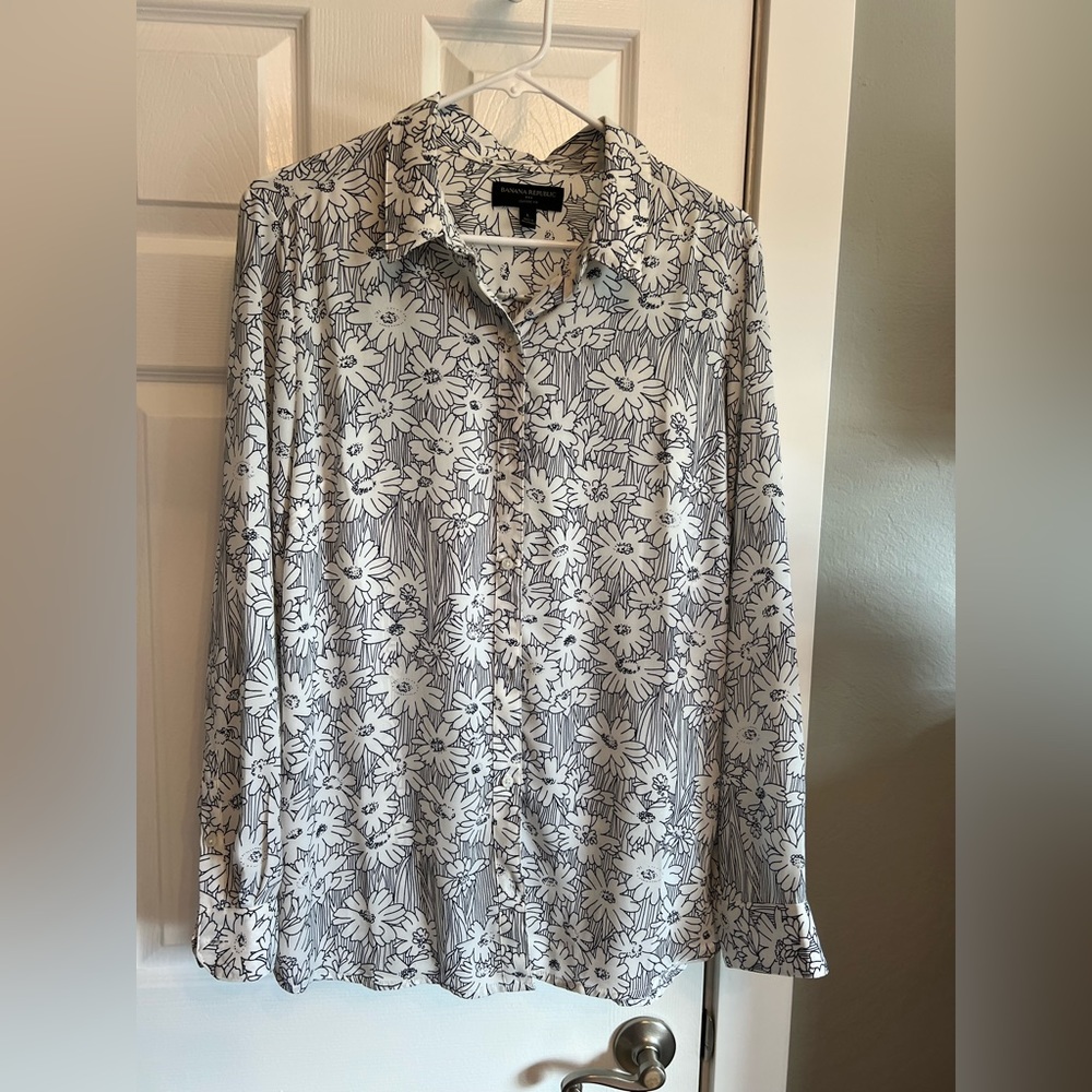 Banana Republic Navy Floral Dress Shirt Sz L